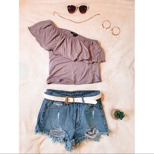Off-the-shoulder Lavender Blouse